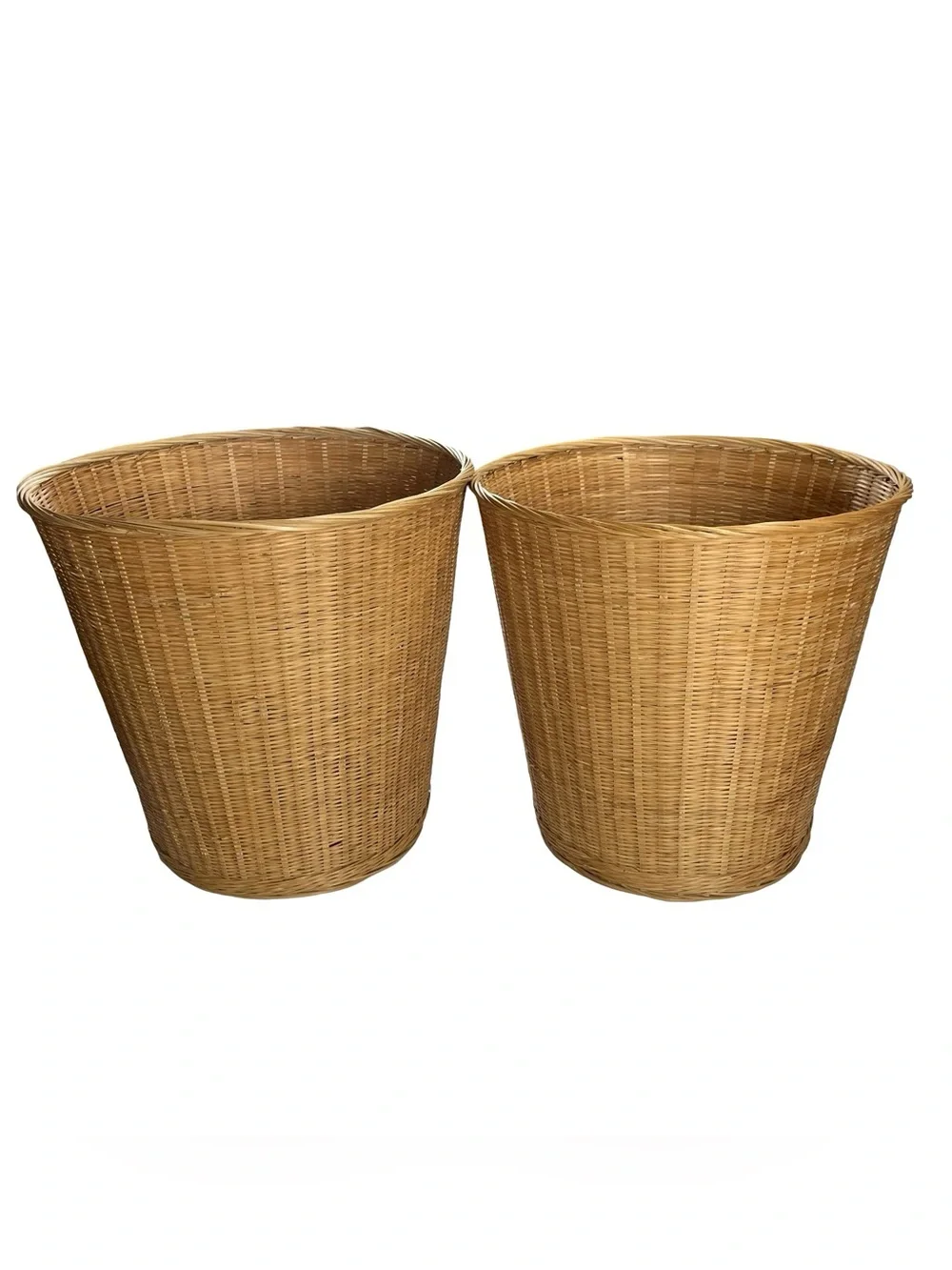Boho Woven Bamboo Wastebasket Trash Can Basket 2 Pack Republic of China Vintage